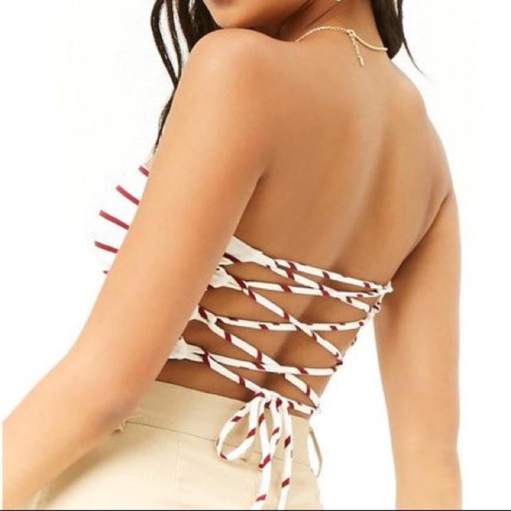 Forever21 Striped Lace-Up Tube Top
